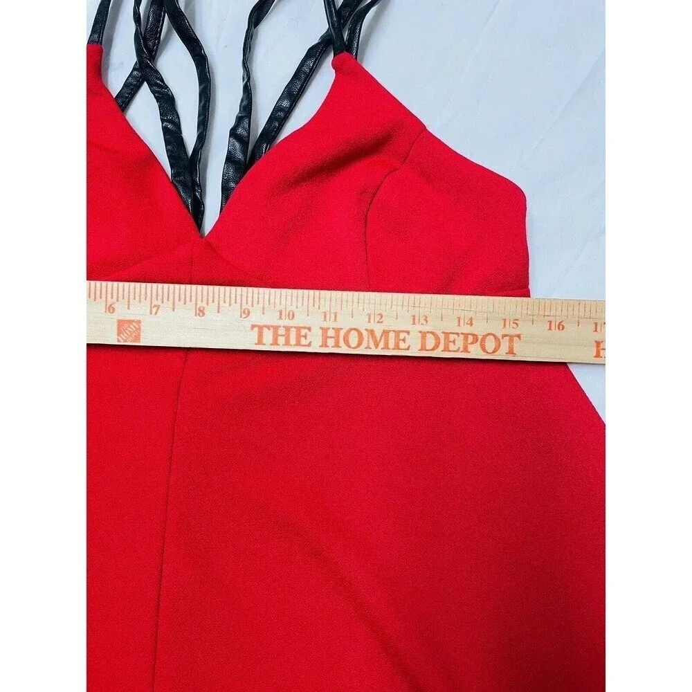 Marciano Strappy Mini Shift Dress Sz M Red Faux Leather Straps Stretch NEW READ